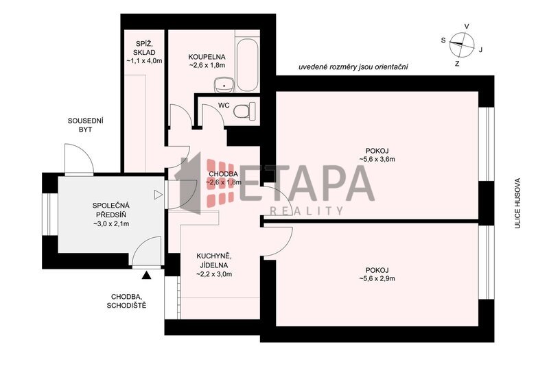 Prodej bytu 2+1 v ulici Husova ve Strakonicích.