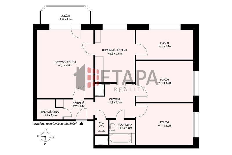 Prodej bytu 4+1 s lodžií v ulici Budovatelská v Trhových Svinech.