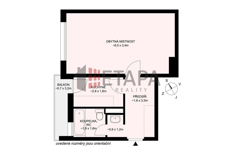 Prodej bytu 1+1 s balkónem v ulici Riegrova v Českých Velenicích.